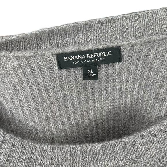 BANANA REPUBLIC Relaxed Ribbed Mink Heather Gray Cashmere Pullover Sweater XL - Picture 8 of 9